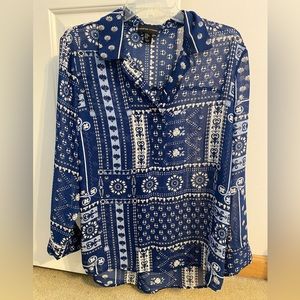 Adrienne Vittadini Sheer Blue/White Medium Button Down Blouse NWOT